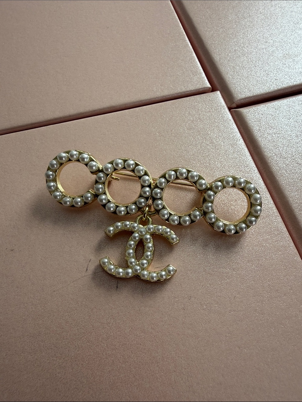 Gold-Tone Faux Pearl Dangle Brooch